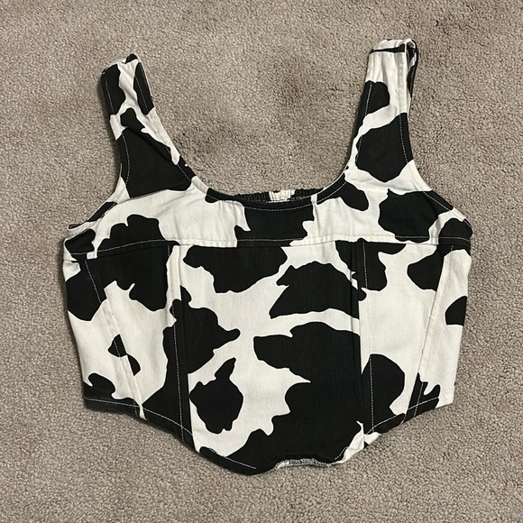 Lone Star Cow Print Corset Denim Crop - Picture 1 of 3